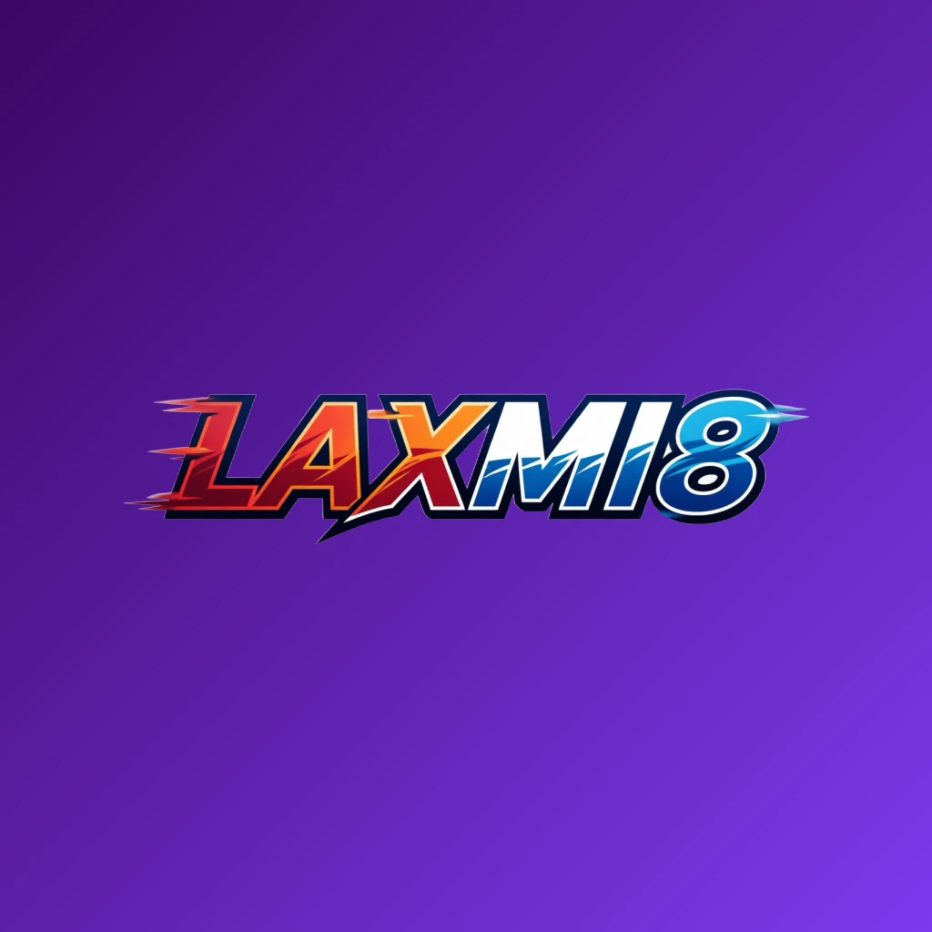 Dynamic sports-style logo for LAXMI8 featuring sharp shapes and motion effect with bold, readable letters on a transparent background, designed as a wide horizontal rectangular wordmark ideal for a website header.